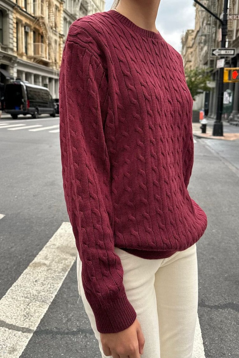 Chandail Brandy Melville Brianna Coton Cable Knit Bordeaux | QTO-55514111